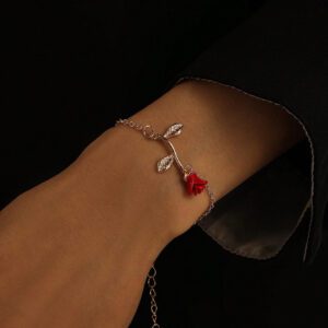 1 pièce Bracelet fleur de rose exquis, doux et mignon pour femmes, Saint-Valentin