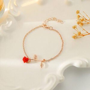 1 pièce Bracelet fleur de rose exquis, doux et mignon pour femmes, Saint-Valentin