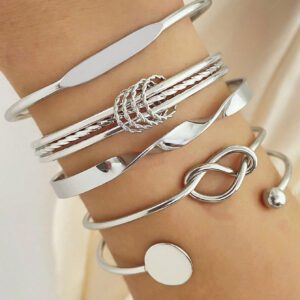 7 pièces Ensemble de bracelets joncs ouverts avec exagération de personnalité, martelé, hexagramme et câble