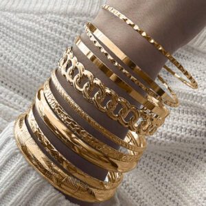 7 pièces Ensemble de bracelets joncs ouverts avec exagération de personnalité, martelé, hexagramme et câble