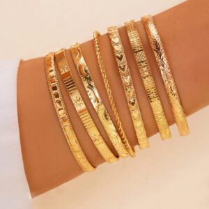 7 pièces Ensemble de bracelets joncs ouverts avec exagération de personnalité, martelé, hexagramme et câble
