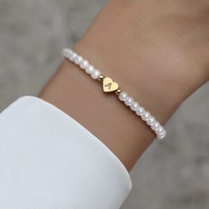 Nouveau Bracelet De Perles De Fausses Femmes De Lettre Initiale De Cœur A-z Classique, Bracelet De Perles Fabriqué À La Main Pour Les Femmes, Cadeau De Bijoux