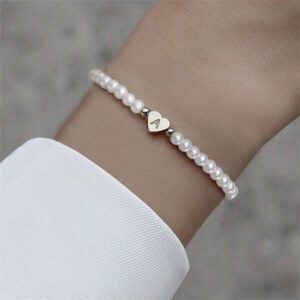 Nouveau Bracelet De Perles De Fausses Femmes De Lettre Initiale De Cœur A-z Classique, Bracelet De Perles Fabriqué À La Main Pour Les Femmes, Cadeau De Bijoux