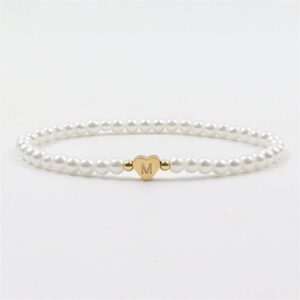 Nouveau Bracelet De Perles De Fausses Femmes De Lettre Initiale De Cœur A-z Classique, Bracelet De Perles Fabriqué À La Main Pour Les Femmes, Cadeau De Bijoux