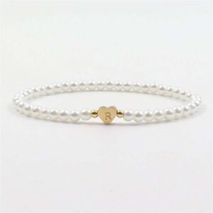 Nouveau Bracelet De Perles De Fausses Femmes De Lettre Initiale De Cœur A-z Classique, Bracelet De Perles Fabriqué À La Main Pour Les Femmes, Cadeau De Bijoux