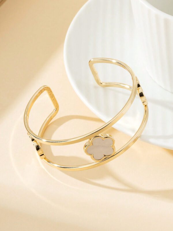 1 pièce Bracelet ouvert à double ligne avec design de trèfle chanceux élégant pour femmes – Image 6