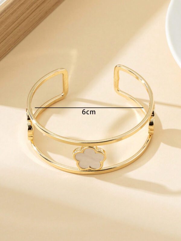 1 pièce Bracelet ouvert à double ligne avec design de trèfle chanceux élégant pour femmes – Image 8