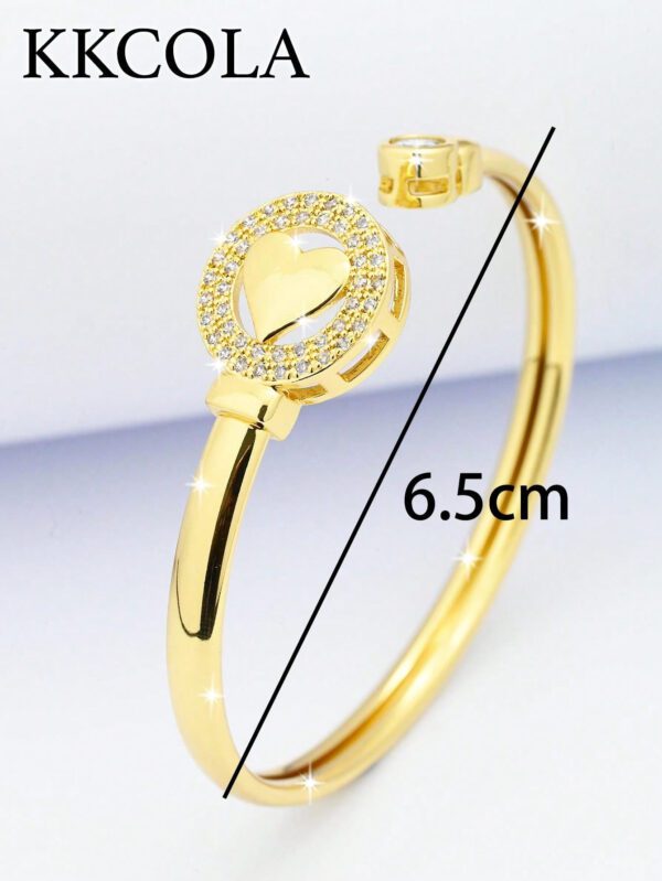 KKCOLA 1 pièce Bracelet manchette à la mode avec cubic zirconia cubique et cœur, pour femmes, pour décoration quotidienne, bijou en cuivre, Saint-Valentin – Image 8