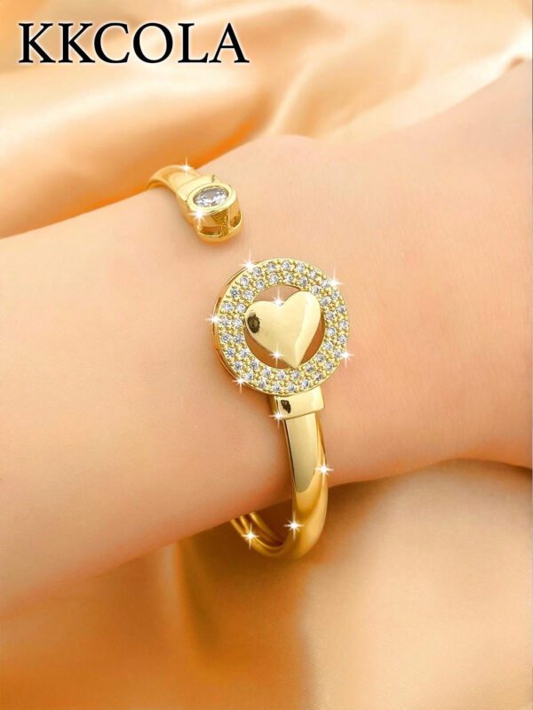 KKCOLA 1 pièce Bracelet manchette à la mode avec cubic zirconia cubique et cœur, pour femmes, pour décoration quotidienne, bijou en cuivre, Saint-Valentin – Image 14