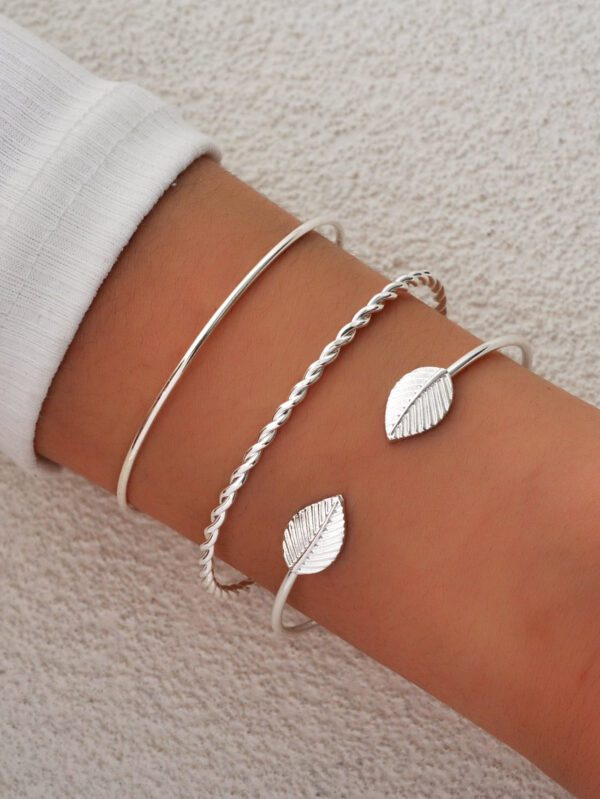 3 pièces/set Bracelet mode feuille & à détail boule ronde pour femme pour décoration quotidienne