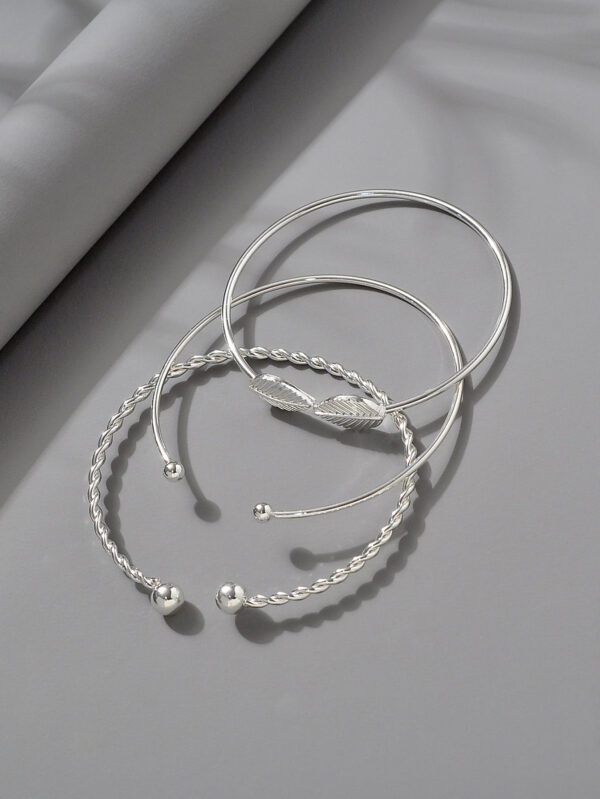 3 pièces/set Bracelet mode feuille & à détail boule ronde pour femme pour décoration quotidienne – Image 4