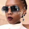 1 pièce Grandes lunettes de soleil avec monture métallique sans bordure, dégradé, personnalité mode. Accessoires de plage sexy pour femmes. Accessoires de plage. Lunettes tendance, basiques automne-hiver pour tenues femmes, tenues d'affaires décontractées, cadeaux