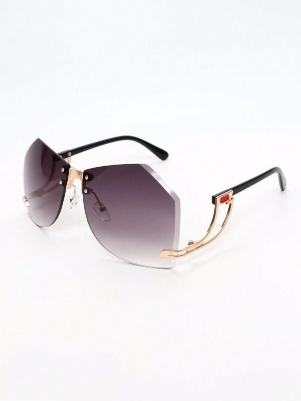 1 pièce Grandes lunettes de soleil avec monture métallique sans bordure, dégradé, personnalité mode. Accessoires de plage sexy pour femmes. Accessoires de plage. Lunettes tendance, basiques automne-hiver pour tenues femmes, tenues d'affaires décontractées, cadeaux – Image 2