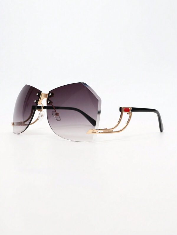 1 pièce Grandes lunettes de soleil avec monture métallique sans bordure, dégradé, personnalité mode. Accessoires de plage sexy pour femmes. Accessoires de plage. Lunettes tendance, basiques automne-hiver pour tenues femmes, tenues d'affaires décontractées, cadeaux – Image 3