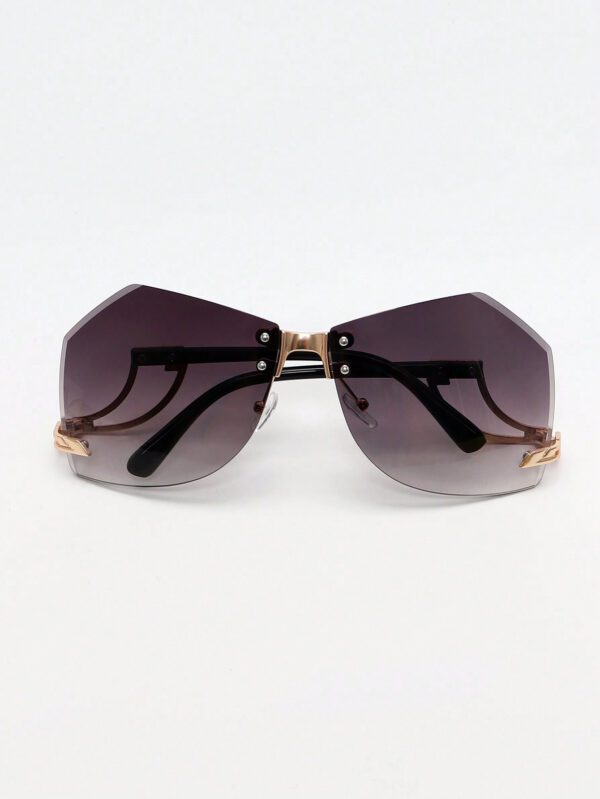 1 pièce Grandes lunettes de soleil avec monture métallique sans bordure, dégradé, personnalité mode. Accessoires de plage sexy pour femmes. Accessoires de plage. Lunettes tendance, basiques automne-hiver pour tenues femmes, tenues d'affaires décontractées, cadeaux – Image 4