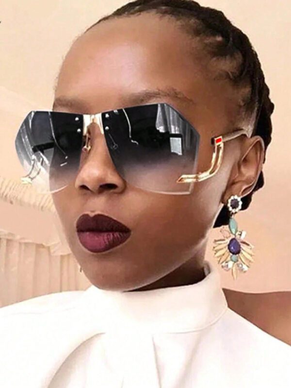 1 pièce Grandes lunettes de soleil avec monture métallique sans bordure, dégradé, personnalité mode. Accessoires de plage sexy pour femmes. Accessoires de plage. Lunettes tendance, basiques automne-hiver pour tenues femmes, tenues d'affaires décontractées, cadeaux – Image 5