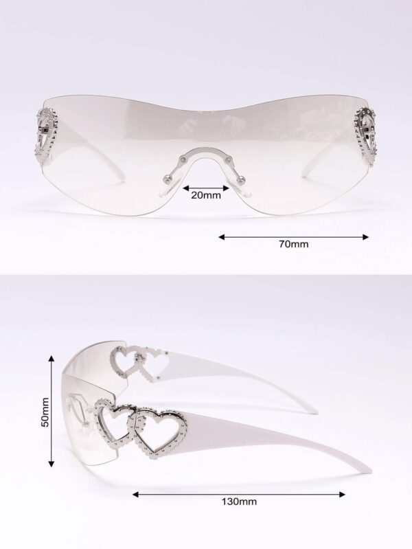 1 pièce Lunettes de mode futuriste en forme de cœur double sans monture Y2k, de rue, accessoires de plage, accessoires de plage pour femmes, lunettes, valentines – Image 4