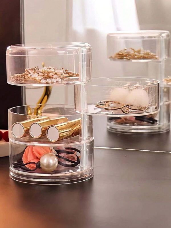1 pièce Boîte à bijoux rotative transparente, boîte de rangement multifonctionnelle pour cosmétiques, organisateur de comptoir de coiffeuse, boîte de rangement pour accessoires, présentoir à cosmétiques multicouche, décoration de maison, décoration de chambre, accessoires de salle de bain, convient pour les bracelets, boucles d'oreilles, bagues, colliers, broches, pinces à cheveux, bandeaux, montres, houppettes, etc. – Image 9