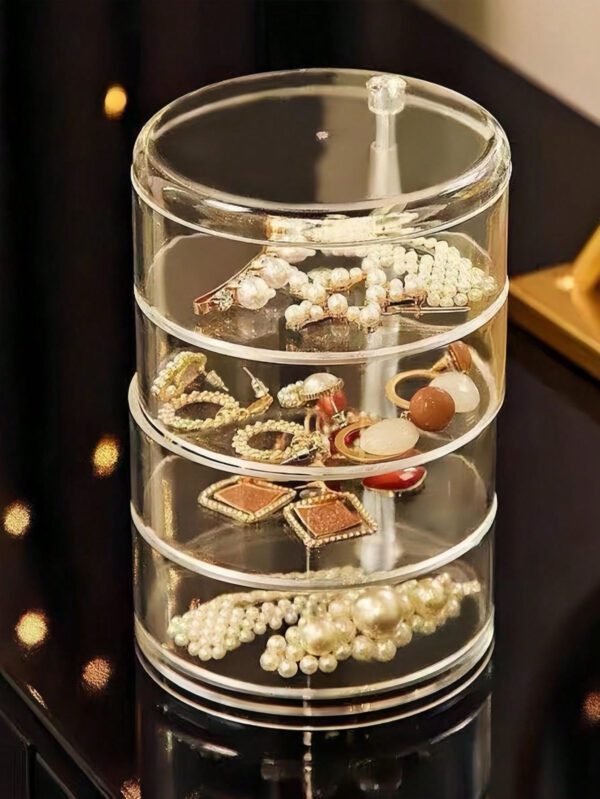 1 pièce Boîte à bijoux rotative transparente, boîte de rangement multifonctionnelle pour cosmétiques, organisateur de comptoir de coiffeuse, boîte de rangement pour accessoires, présentoir à cosmétiques multicouche, décoration de maison, décoration de chambre, accessoires de salle de bain, convient pour les bracelets, boucles d'oreilles, bagues, colliers, broches, pinces à cheveux, bandeaux, montres, houppettes, etc. – Image 12