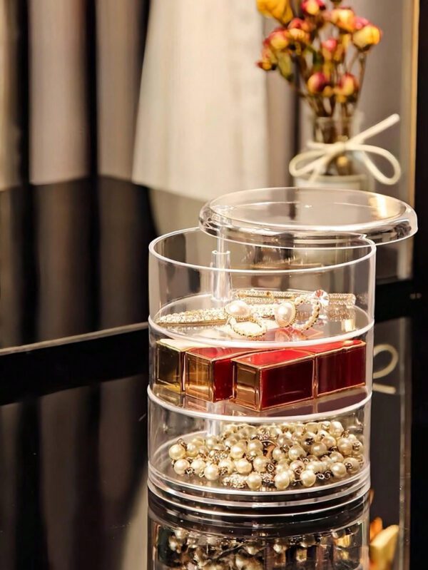 1 pièce Boîte à bijoux rotative transparente, boîte de rangement multifonctionnelle pour cosmétiques, organisateur de comptoir de coiffeuse, boîte de rangement pour accessoires, présentoir à cosmétiques multicouche, décoration de maison, décoration de chambre, accessoires de salle de bain, convient pour les bracelets, boucles d'oreilles, bagues, colliers, broches, pinces à cheveux, bandeaux, montres, houppettes, etc. – Image 14