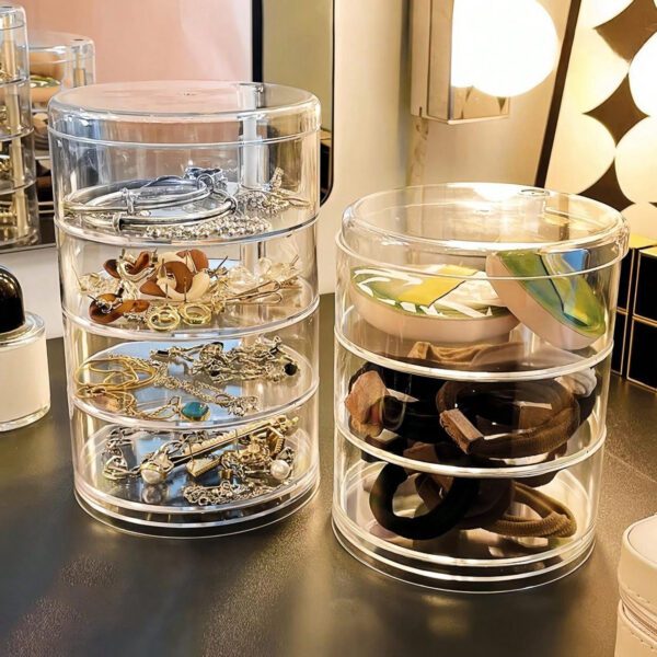 1 pièce Boîte à bijoux rotative transparente, boîte de rangement multifonctionnelle pour cosmétiques, organisateur de comptoir de coiffeuse, boîte de rangement pour accessoires, présentoir à cosmétiques multicouche, décoration de maison, décoration de chambre, accessoires de salle de bain, convient pour les bracelets, boucles d'oreilles, bagues, colliers, broches, pinces à cheveux, bandeaux, montres, houppettes, etc. – Image 15