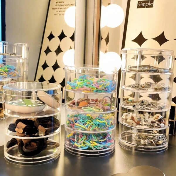 1 pièce Boîte à bijoux rotative transparente, boîte de rangement multifonctionnelle pour cosmétiques, organisateur de comptoir de coiffeuse, boîte de rangement pour accessoires, présentoir à cosmétiques multicouche, décoration de maison, décoration de chambre, accessoires de salle de bain, convient pour les bracelets, boucles d'oreilles, bagues, colliers, broches, pinces à cheveux, bandeaux, montres, houppettes, etc. – Image 16