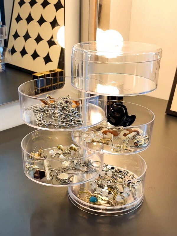 1 pièce Boîte à bijoux rotative transparente, boîte de rangement multifonctionnelle pour cosmétiques, organisateur de comptoir de coiffeuse, boîte de rangement pour accessoires, présentoir à cosmétiques multicouche, décoration de maison, décoration de chambre, accessoires de salle de bain, convient pour les bracelets, boucles d'oreilles, bagues, colliers, broches, pinces à cheveux, bandeaux, montres, houppettes, etc. – Image 17