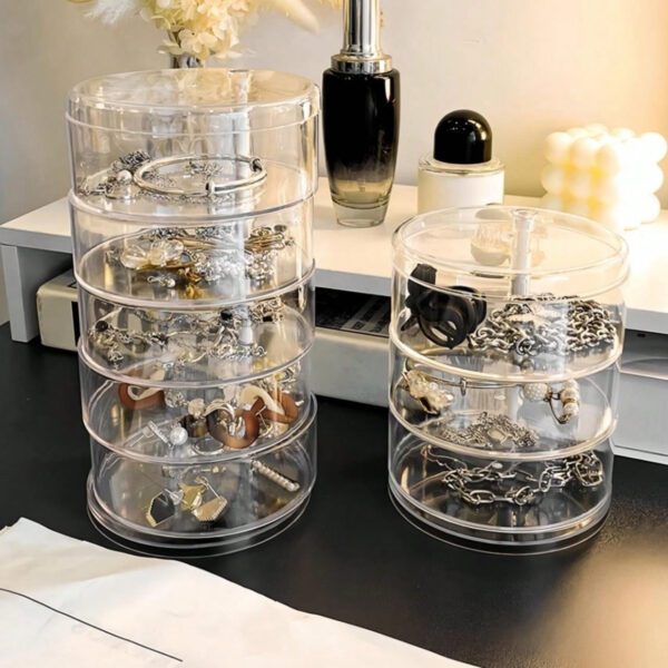1 pièce Boîte à bijoux rotative transparente, boîte de rangement multifonctionnelle pour cosmétiques, organisateur de comptoir de coiffeuse, boîte de rangement pour accessoires, présentoir à cosmétiques multicouche, décoration de maison, décoration de chambre, accessoires de salle de bain, convient pour les bracelets, boucles d'oreilles, bagues, colliers, broches, pinces à cheveux, bandeaux, montres, houppettes, etc. – Image 18