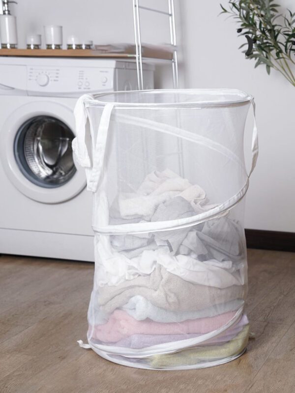 1 pièce Panier à linge pliable en polyamide, panier de rangement pour vêtements de ménage noir quotidien pour robes, pantalons, chaussures, jeans, bottes, jupes – Image 2