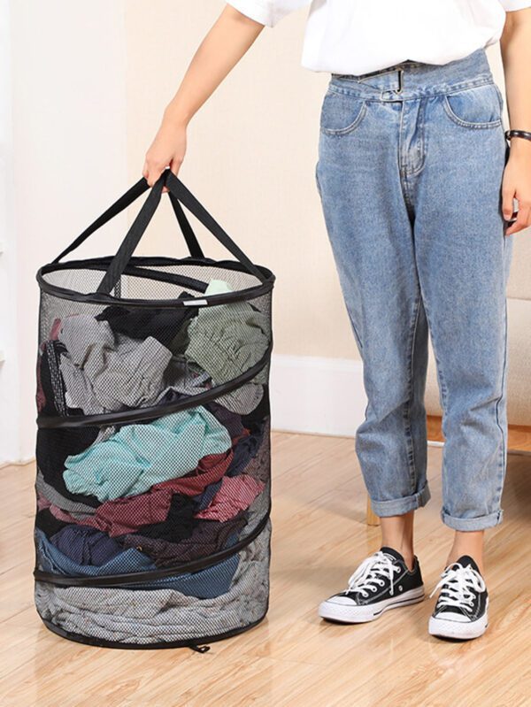 1 pièce Panier à linge pliable en polyamide, panier de rangement pour vêtements de ménage noir quotidien pour robes, pantalons, chaussures, jeans, bottes, jupes – Image 3