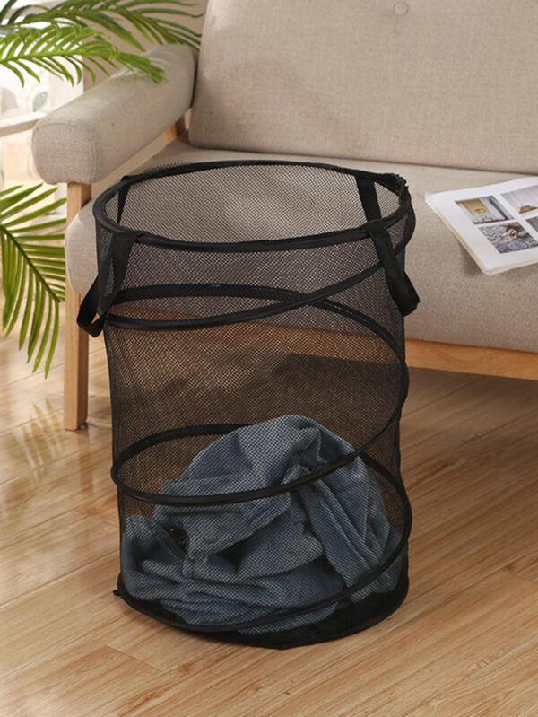 1 pièce Panier à linge pliable en polyamide, panier de rangement pour vêtements de ménage noir quotidien pour robes, pantalons, chaussures, jeans, bottes, jupes – Image 6