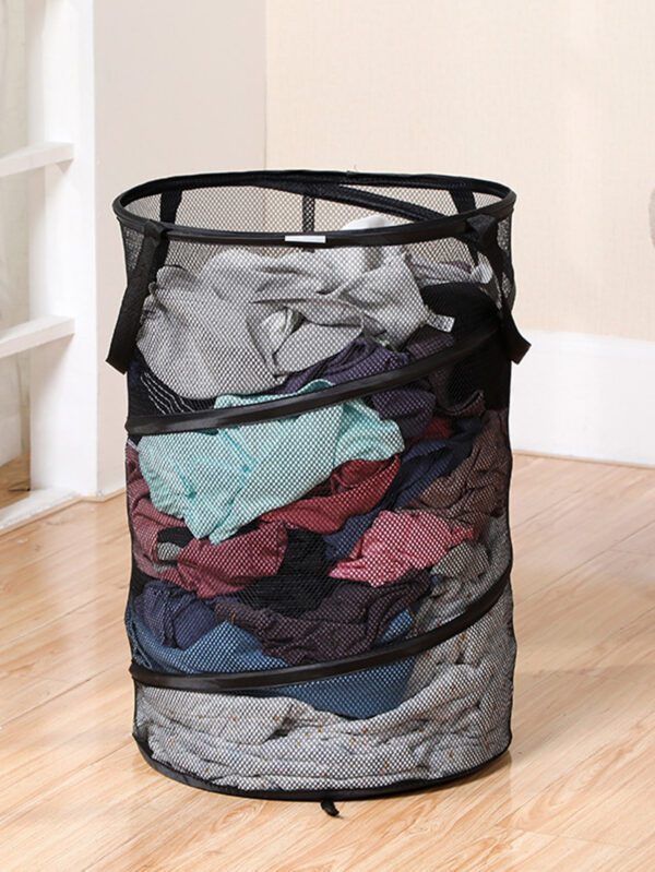1 pièce Panier à linge pliable en polyamide, panier de rangement pour vêtements de ménage noir quotidien pour robes, pantalons, chaussures, jeans, bottes, jupes – Image 7