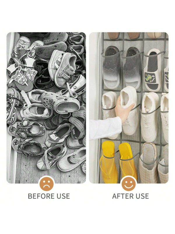 Organisateur de rangement pour chaussures avec 24/28 poches en maille, sac de stockage suspendu sur la porte arrière pour économiser de l'espace, organisateur de petits objets en tissu pour le rangement des chaussures. Convient pour les propriétaires de petites entreprises, les magasins, les détaillants, la décoration de festival, la décoration de chambre, la décoration de maison – Image 3
