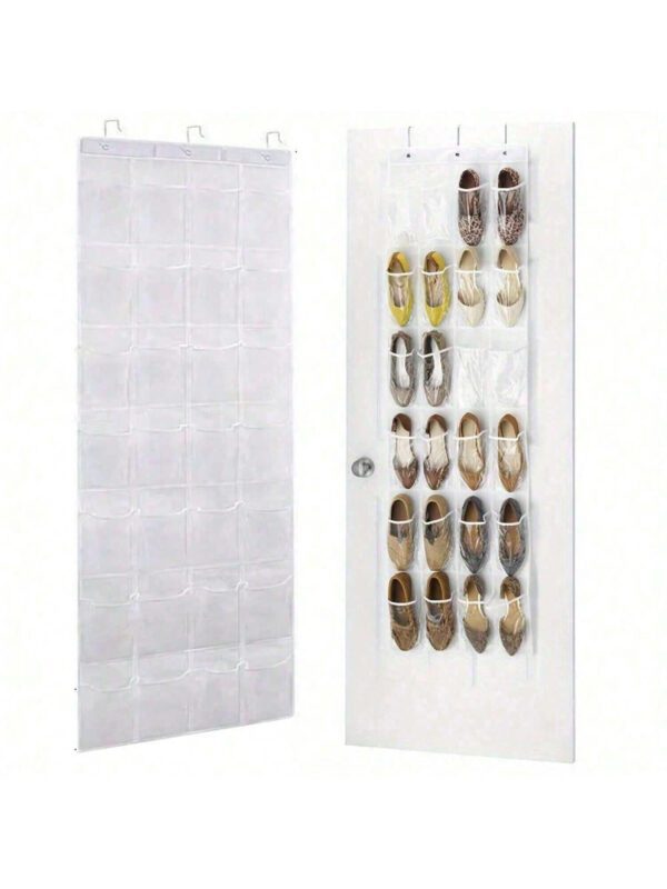 Organisateur de rangement pour chaussures avec 24/28 poches en maille, sac de stockage suspendu sur la porte arrière pour économiser de l'espace, organisateur de petits objets en tissu pour le rangement des chaussures. Convient pour les propriétaires de petites entreprises, les magasins, les détaillants, la décoration de festival, la décoration de chambre, la décoration de maison – Image 5