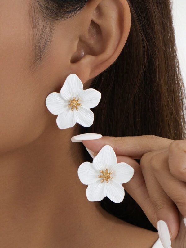 1 paire Boucles d'oreilles à clous élégantes multicolores avec motif floral et dopamine, cadeau pour femmes – Image 2