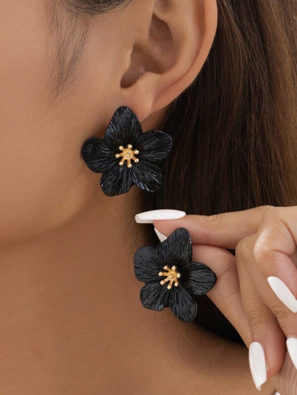 1 paire Boucles d'oreilles à clous élégantes multicolores avec motif floral et dopamine, cadeau pour femmes – Image 3