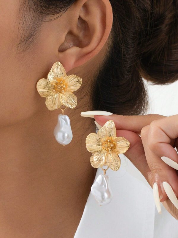 1 paire Boucles d'oreilles à clous élégantes multicolores avec motif floral et dopamine, cadeau pour femmes – Image 4