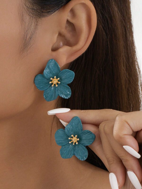 1 paire Boucles d'oreilles à clous élégantes multicolores avec motif floral et dopamine, cadeau pour femmes – Image 5