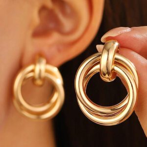 1 Paire De Boucles D'oreilles En Fil Torsadé Et Vintage En Alliage Géométrique Exagéré Pour Femmes, Adaptées Au Port Quotidien Et Au Festival