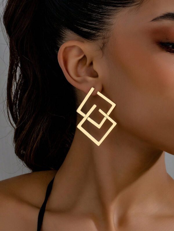 1 paire Boucles d'oreilles rétro exagérées à pendentif carré creux géométrique pour femmes, style européen et américain