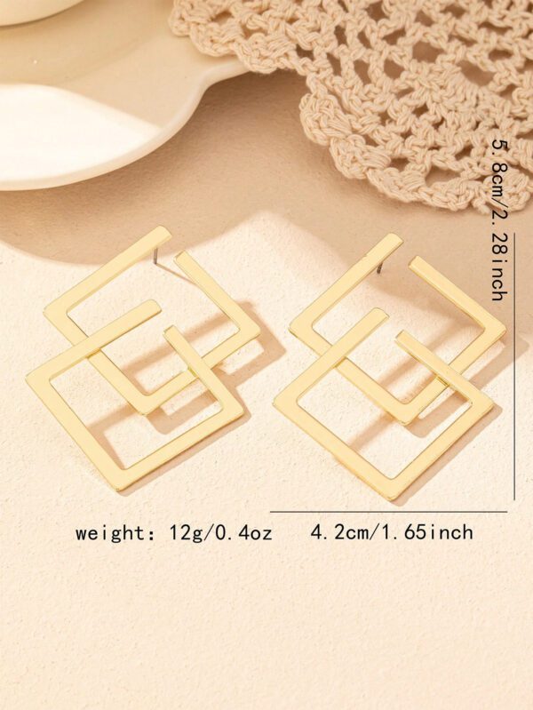 1 paire Boucles d'oreilles rétro exagérées à pendentif carré creux géométrique pour femmes, style européen et américain – Image 7