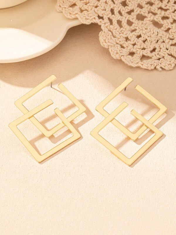 1 paire Boucles d'oreilles rétro exagérées à pendentif carré creux géométrique pour femmes, style européen et américain – Image 8