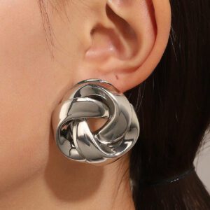 1 Paire Boucles D'oreilles À Tige Géométrique Torsadée En Métal Exagérée Vintage Pour Femmes, Convient Pour Quotidien, Festival, Fête Et Cadeaux