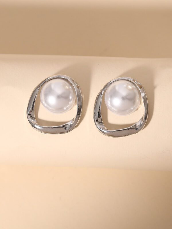 Boucles D'oreilles En Forme D'étude De Design Géométrique Décorées De Perles Fausses – Image 2