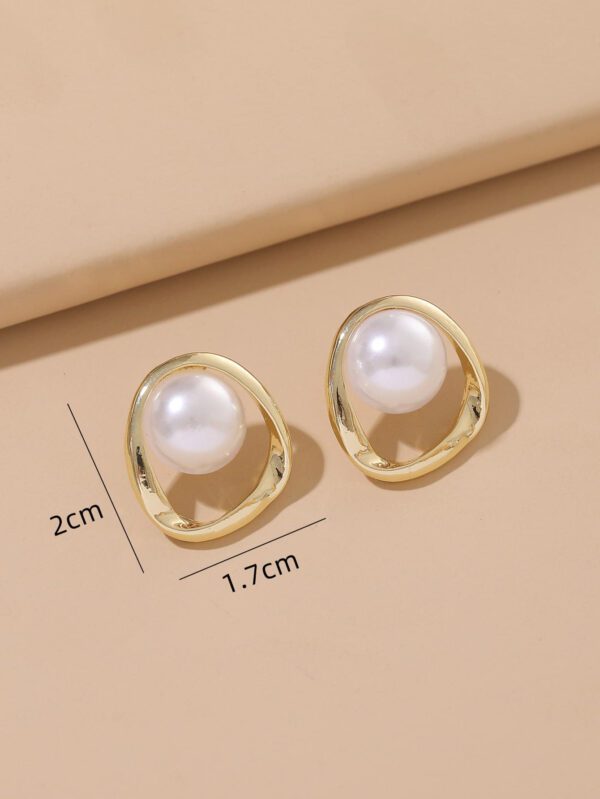 Boucles D'oreilles En Forme D'étude De Design Géométrique Décorées De Perles Fausses – Image 6