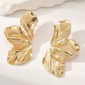 1 Paire Boucles D'oreilles Asymétriques Avec Design De Feuille Métallique Lourde De Style Européen Et Américain Pour Assortiment Quotidien Pour Femmes