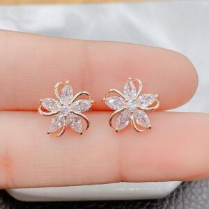Boucles d'oreilles à tige fleur en zirconium cubique, Saint-Valentin