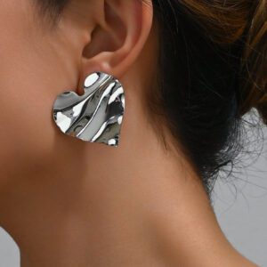 1 pièce (2 pièces incluses) Boucle d'oreille vintage à la mode simple en forme de cœur avec motif de vague asymétrique, plaqué or 18 carats, convient pour le port quotidien des femmes, peut être portée du côté gauche ou droit. Cadeau pour la Saint-Valentin.