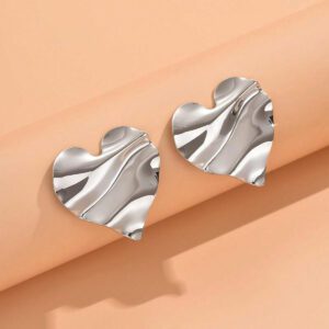 1 pièce (2 pièces incluses) Boucle d'oreille vintage à la mode simple en forme de cœur avec motif de vague asymétrique, plaqué or 18 carats, convient pour le port quotidien des femmes, peut être portée du côté gauche ou droit. Cadeau pour la Saint-Valentin.