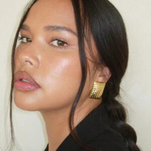 Uworld 1 boucle d'oreille symétrique rayée en acier inoxydable plaqué or 18 carats, adaptée au port quotidien des femmes